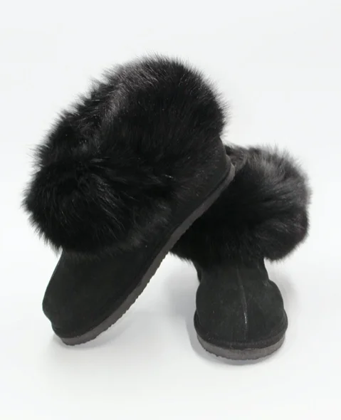 Black / Black Sheepskin Slippers