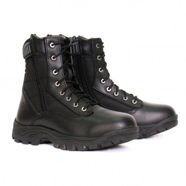 Hot Leathers Men's Black Leather Swat Style Lace Up Boots with Zippers BTM1012