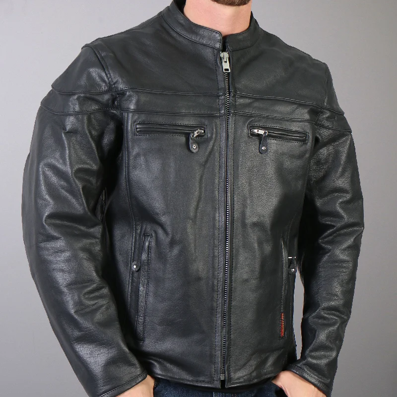 Hot Leathers JKM1011 Men's Black Leather Vented Motorcycle Racer Jacket with Double Piping