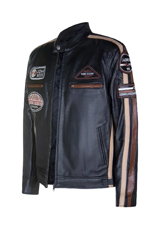 Mens Black Lambskin Racer Style Jacket, Style 5011