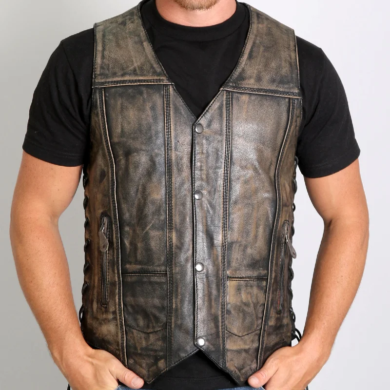 Hot Leathers VSM1029 Men's Distressed Brown Motorcycle 10 Pocket 'Conceal and Carry' Leather Biker Vest