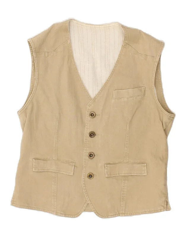 ANGELO LITRICO Mens Waistcoat Medium Beige Cotton