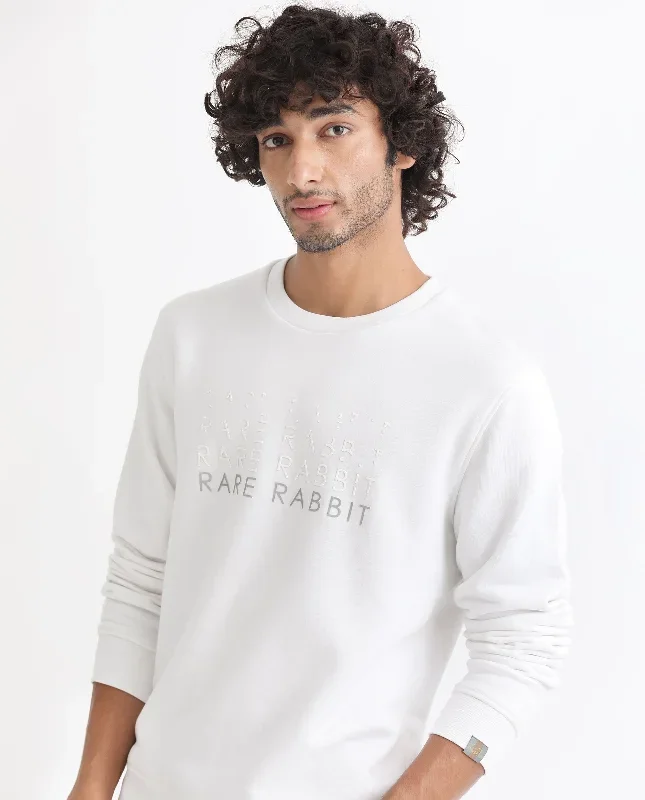 Rare Rabbit Mens Argyll White Sweatshirt Cotton Polyester Fabric Round Neck Knitted Full Sleeves Comfortable Fit