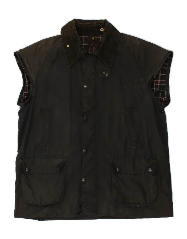 BARBOUR Mens Waxed Cotton Utility Gilet UK 40 Large Black