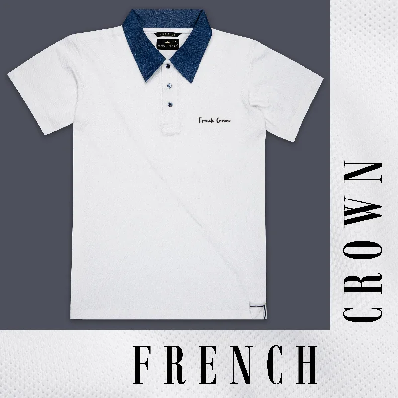 Bright White With Ebony Blue Premium Cotton Pique Polo