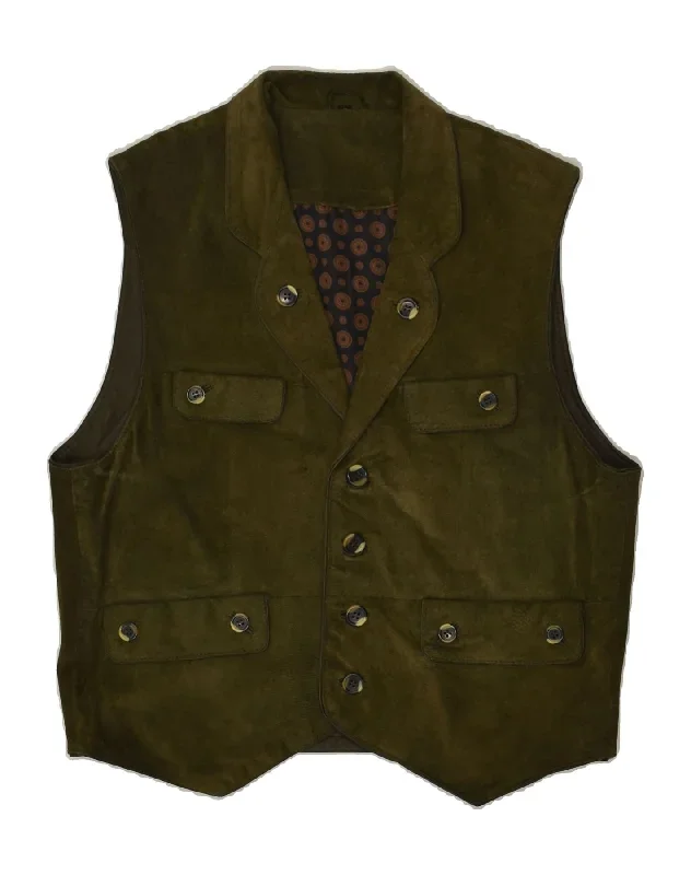 C & A Mens Suede Waistcoat IT 48 Medium Green Leather