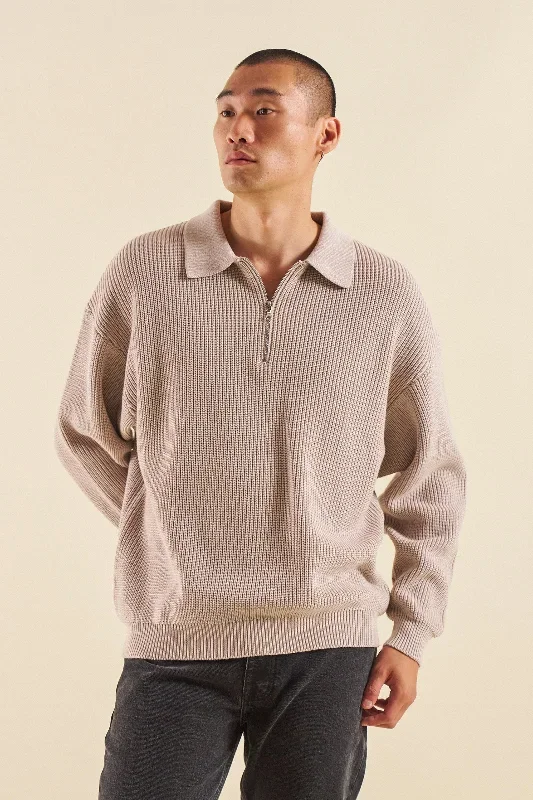 CLOUD GREY HALF ZIP KNIT PULLOVER