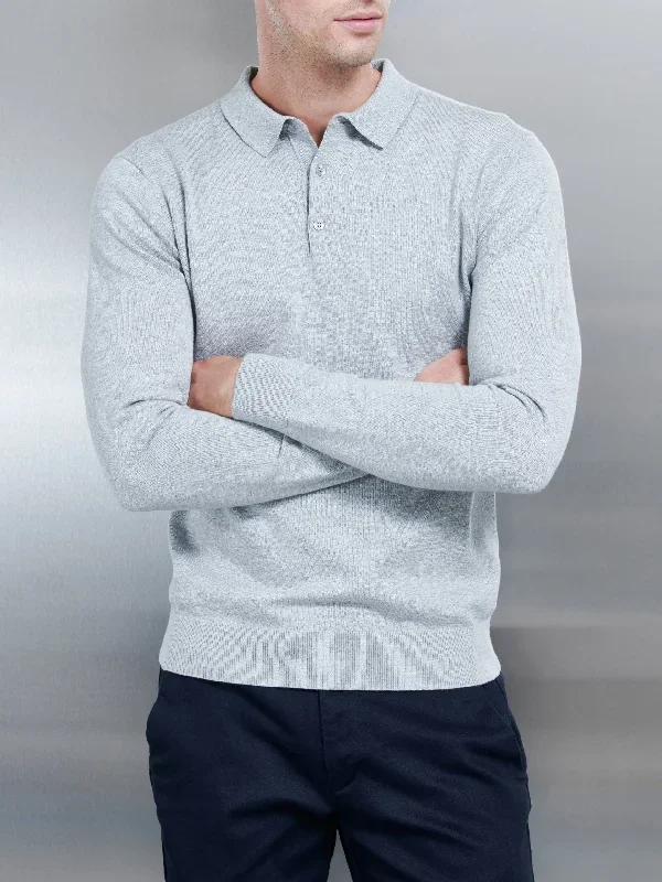 cotton-knitted-long-sleeve-button-polo-shirt-marl-grey