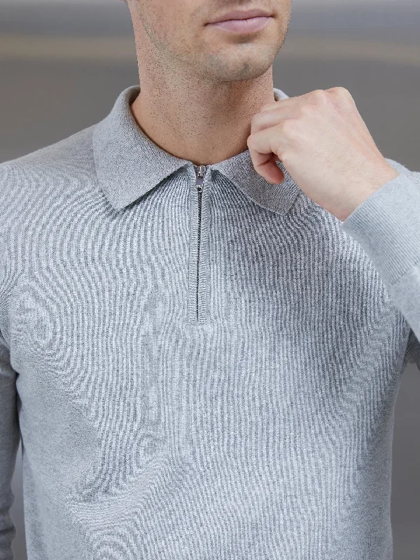 cotton-knitted-long-sleeve-half-zip-polo-shirt-marl-grey