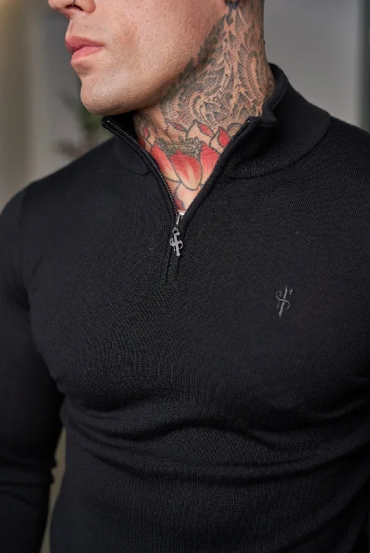 father-sons-classic-black-merino-wool-knitted-funnel-neck-zip-polo-jumper-with-fs-embroidery-fsn004