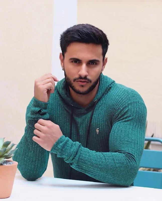 father-sons-classic-forest-green-gold-ribbed-knit-hoodie-jumper-fsh508