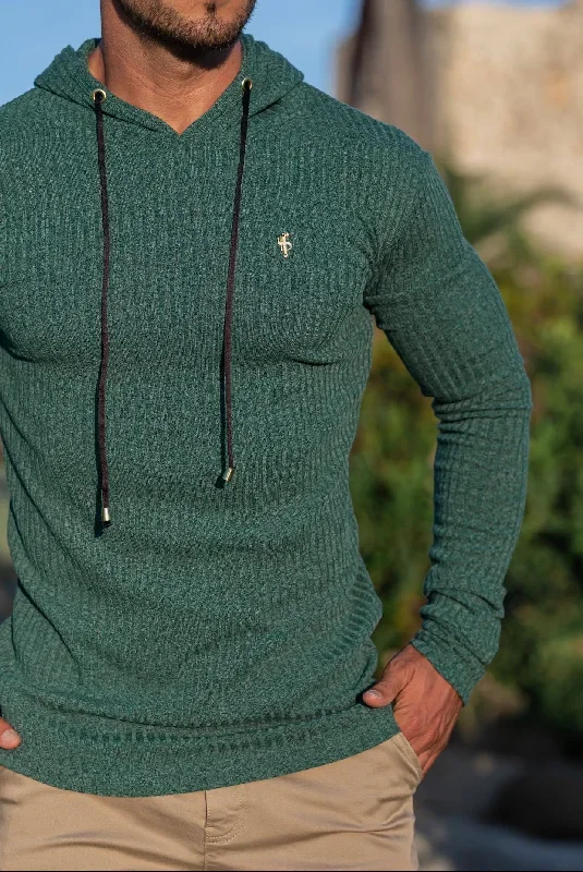 father-sons-classic-forest-green-gold-ribbed-knit-hoodie-jumper-fsh508