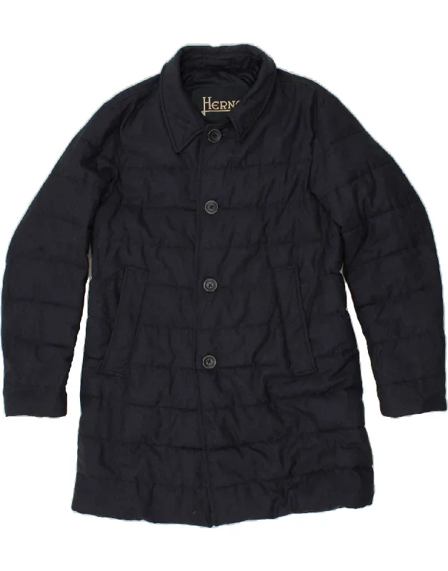 HERNO Mens Padded Coat IT 50 Large Navy Blue Wool