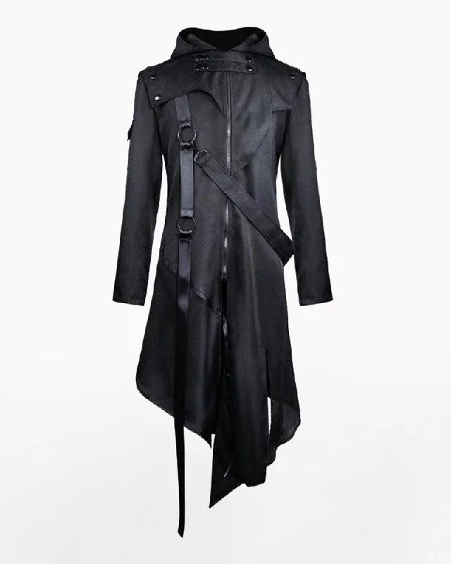 Irregular Ribbons Cosplay Long Black Coat