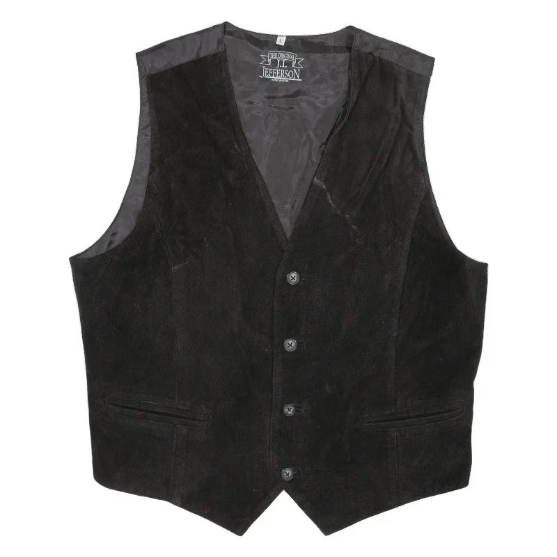 JEFFERSON Mens Blazer Waistcoat Black Leather Suede L