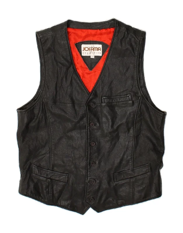 JOFAMA Mens Leather Waistcoat IT 50 Medium Black Leather