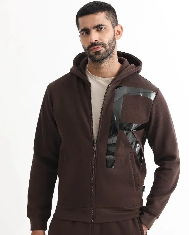 Rare Rabbit Men's Kaden Maroon Cotton Polyester Fabric Full Sleeves Placement Foil Print Hooded Sweatshirt