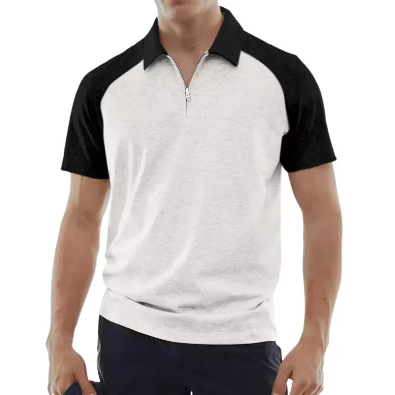 Men's Casual Color Block Zip Raglan Short Sleeve Polo Shirt 52610480Y