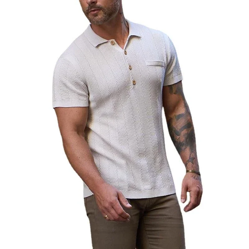 Men's Casual Long Sleeve Solid Color Knitted POLO Shirt 30596385X