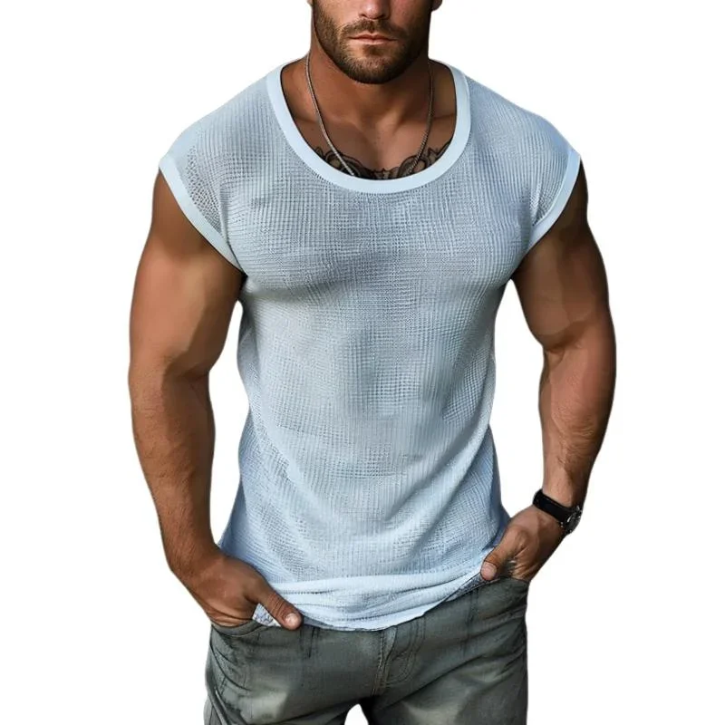 Men's Casual Sexy Waffle Round Neck Tank Top 94990940TO