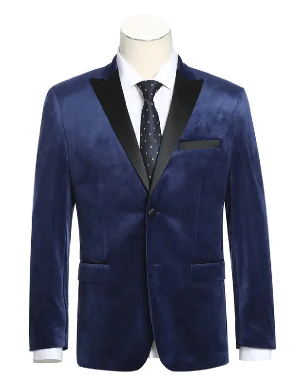 Mens Classic Velvet fabric Tuxedo Dinner Jacket in Dark Navy Blue