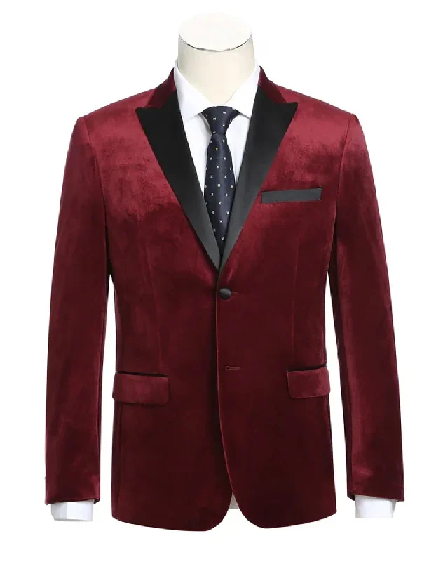 Mens Classic Velvet Tuxedo Dinner Jacket in Dark Burgundy