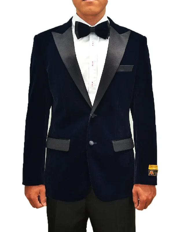 Mens Classic Velvet Tuxedo Dinner Jacket in Navy