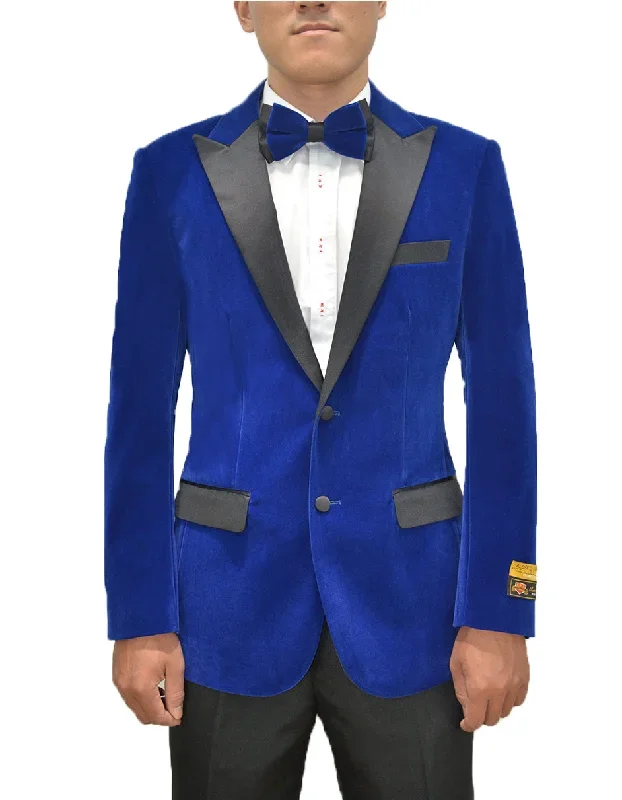 Mens Classic Velvet Tuxedo Dinner Jacket in Royal Blue