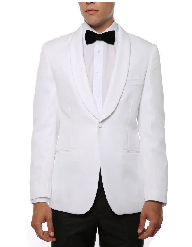 Mens One Button Shawl Collar Dinner Jacket White