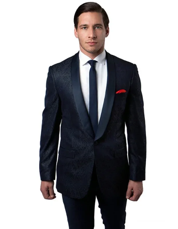 Mens Paisley Shawl Dinner Jacket in Navy