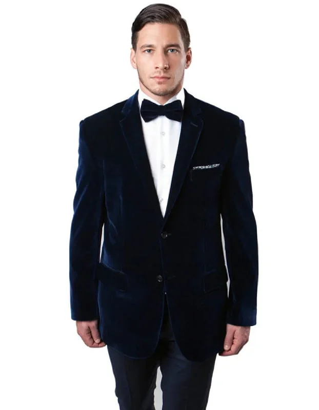 Mens Peak Lapel Velvet Tuxedo Jacket in Navy