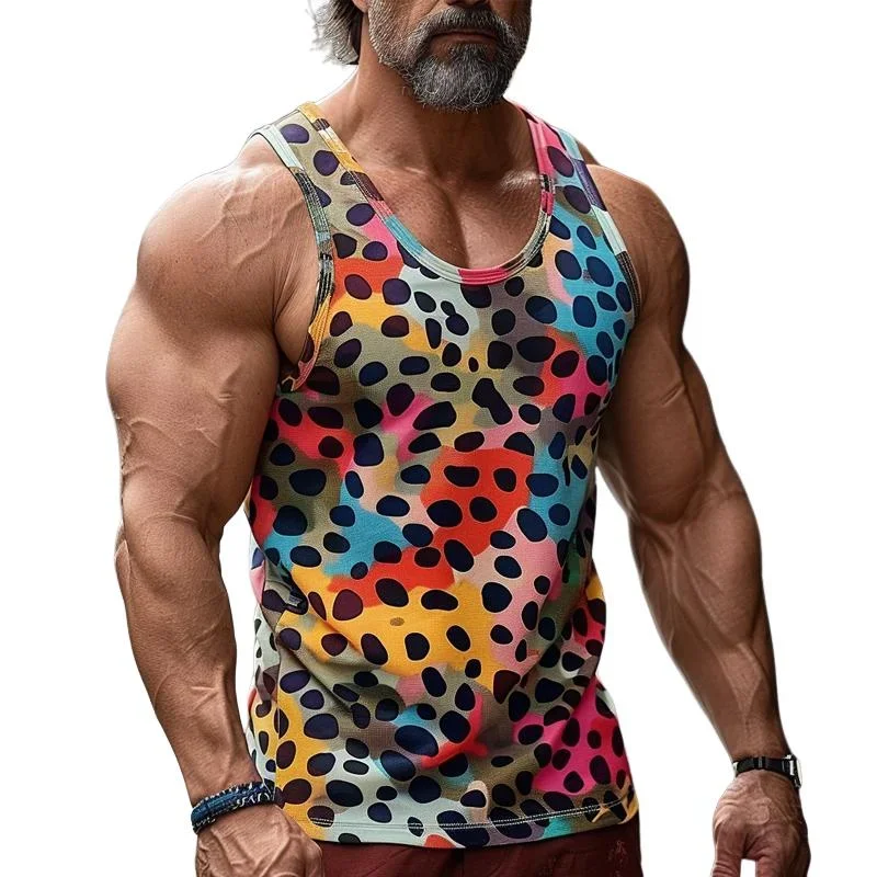 Men's Rainbow Polka Dot Print U-Neck Sleeveless Tank Top 13477037Y