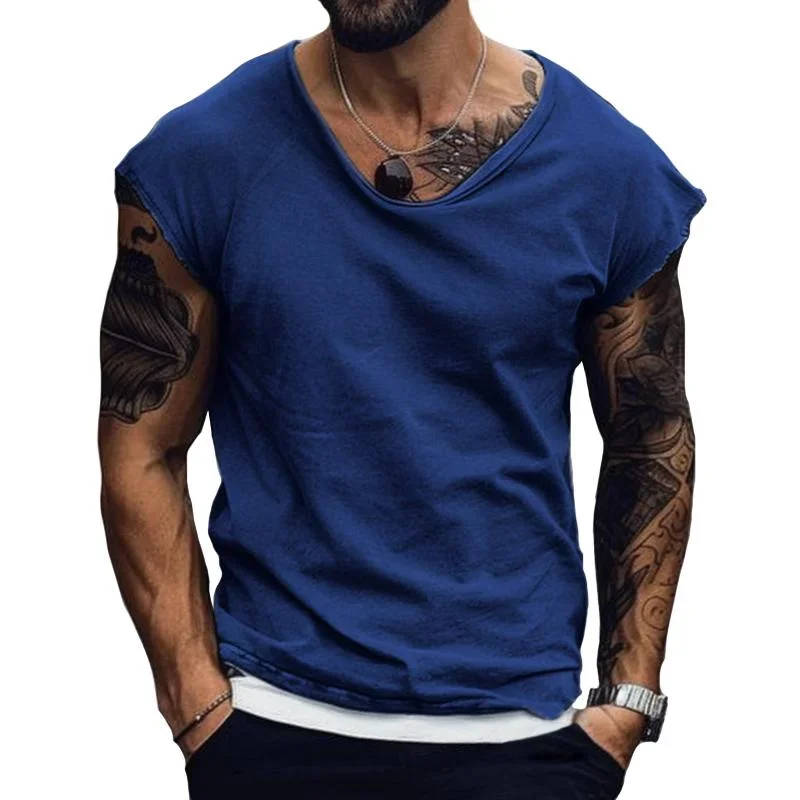 Men's Retro Casual Solid Color Raw Edge Tank Top 04411993TO