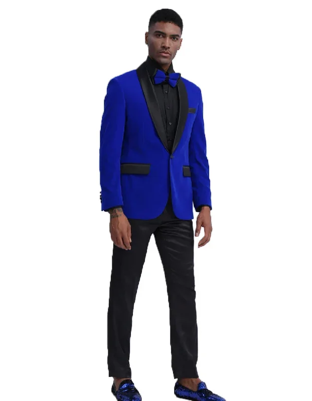 Mens Velvet Shawl Tuxedo Dinner Jacket in Royal Blue