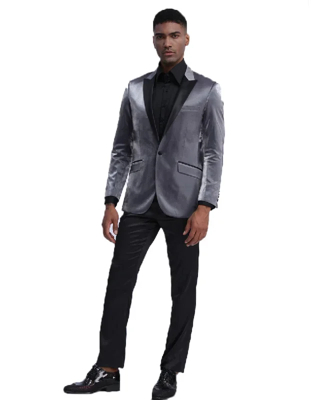 Mens Satin Smoking Jacket in Grey | Prom