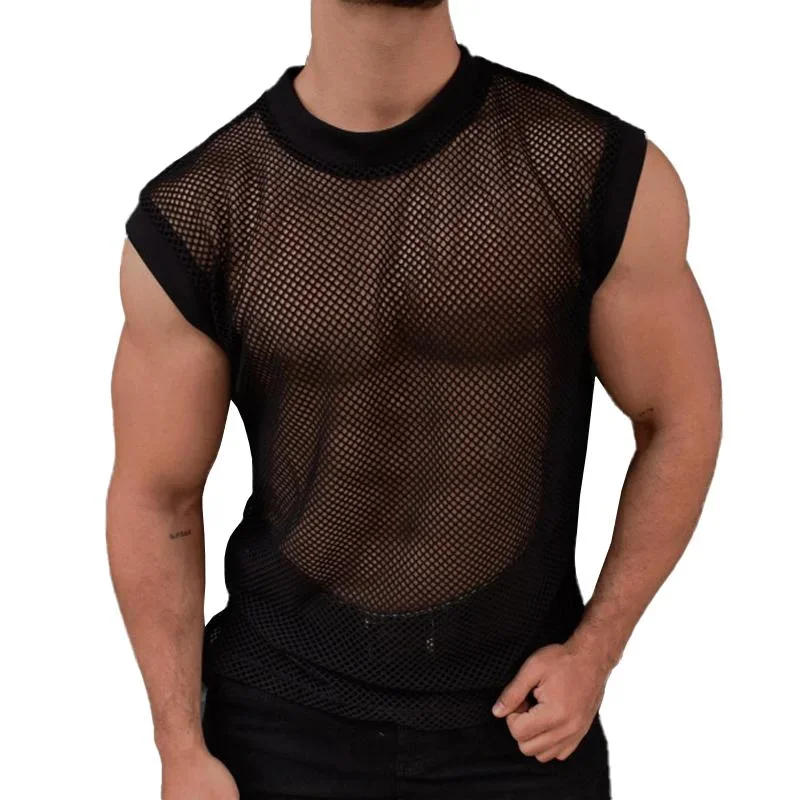 Men's Sexy See-Through Round Neck Mesh Tank Top 75363866M