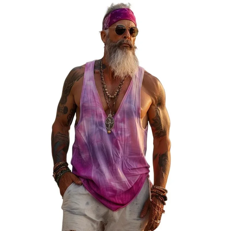 Men's Tie-Dye Printed V-Neck Sleeveless Tank Top 29211027Y