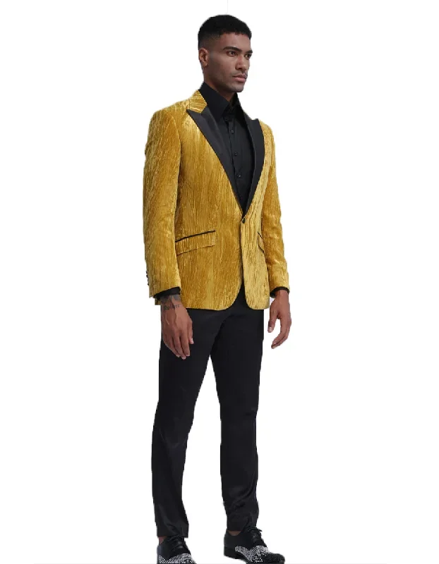 Mens Velvet Smoking Jacket in Gold | Prom