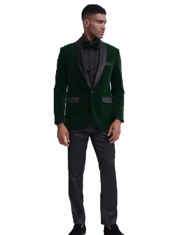 Mens Velvet Shawl Tuxedo Dinner Jacket in Hunter Green