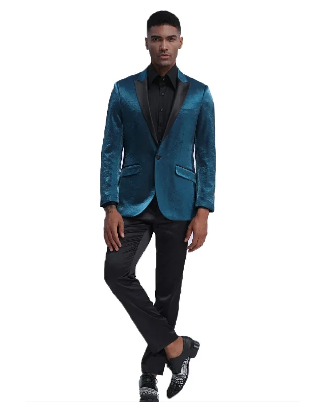 Mens Satin Smoking Jacket in Teal | Prom