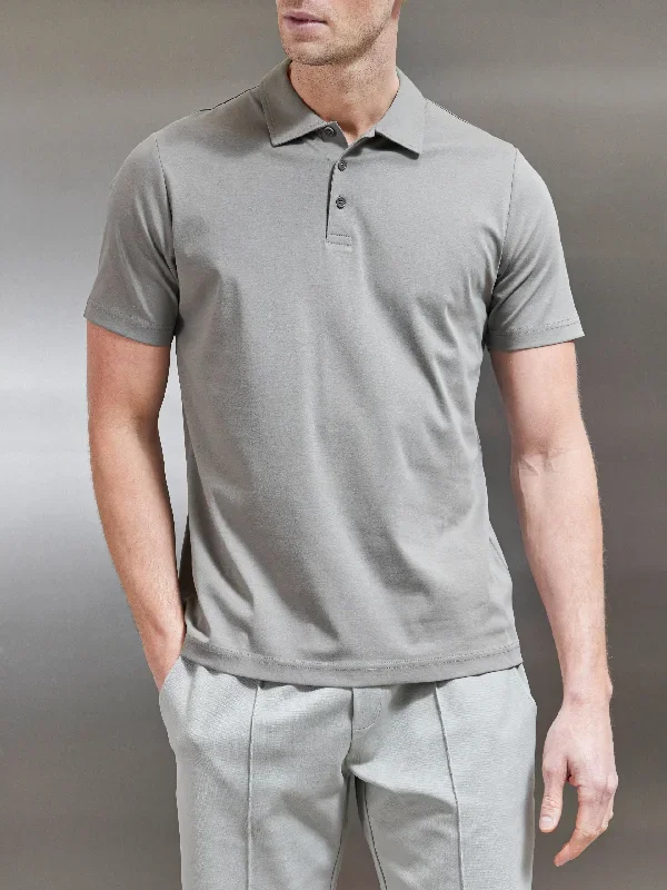 Mercerised Supima Cotton Button Polo Shirt in Dark Stone