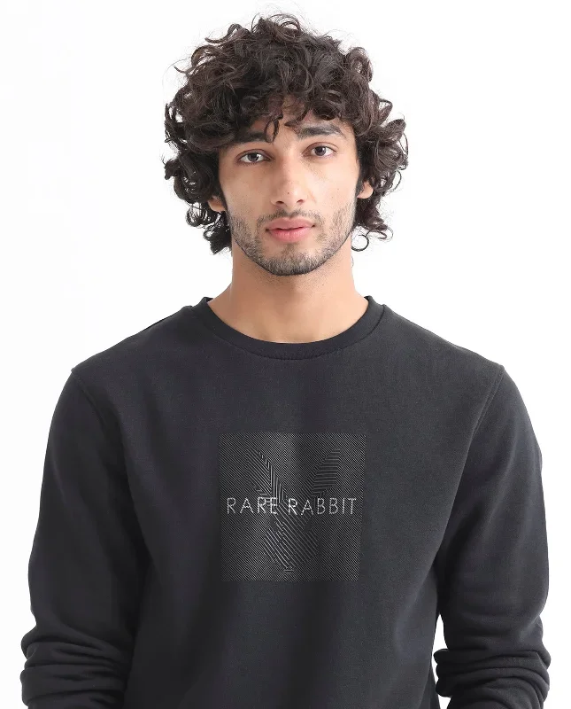 Rare Rabbit Men's Miranda Dark Grey Cotton Polyester Fabric Full Sleeves Graphic Printed Logo Knitted Sweatshirt