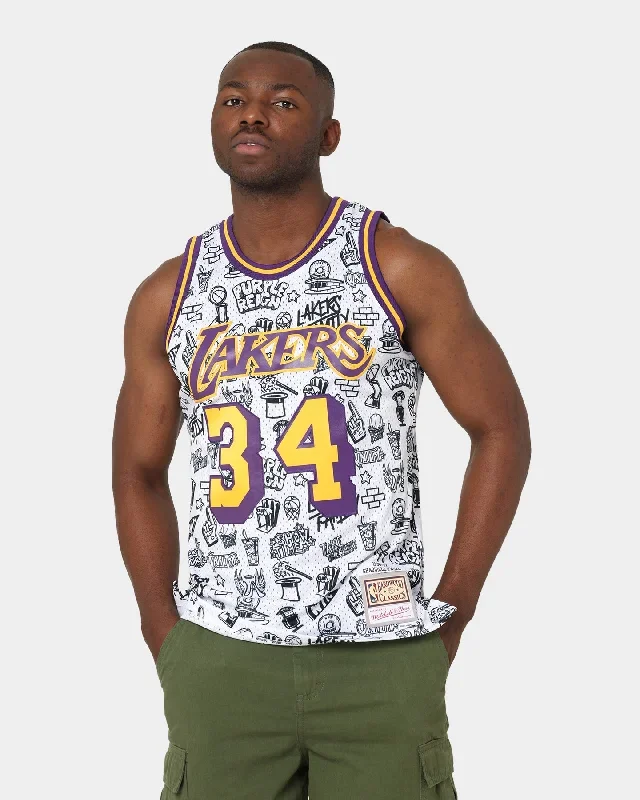 Mitchell & Ness 1996 Los Angeles Lakers Shaquille O'Neal #34 Doodle Swingman Jersey White