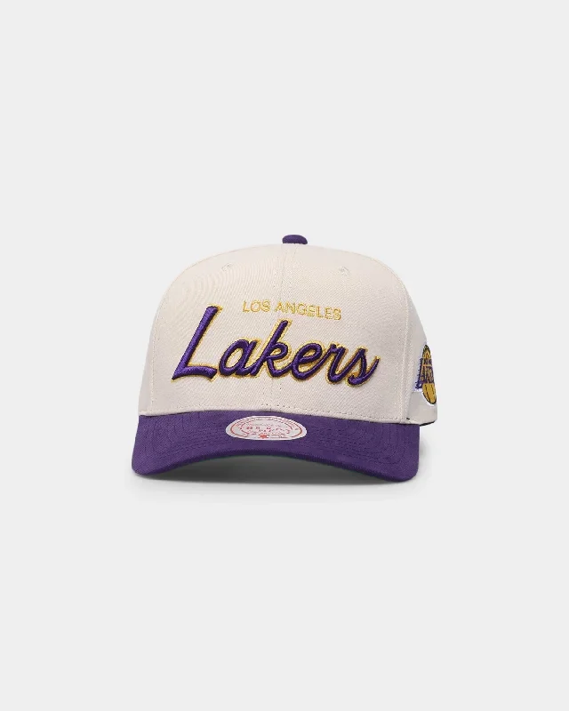 Mitchell & Ness Los Angeles Lakers Cream Team Script Pro Crown Snapback Cream