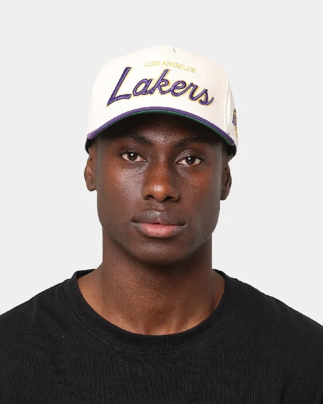 mitchell-ness-los-angeles-lakers-cream-team-script-pro-crown-snapback-cream