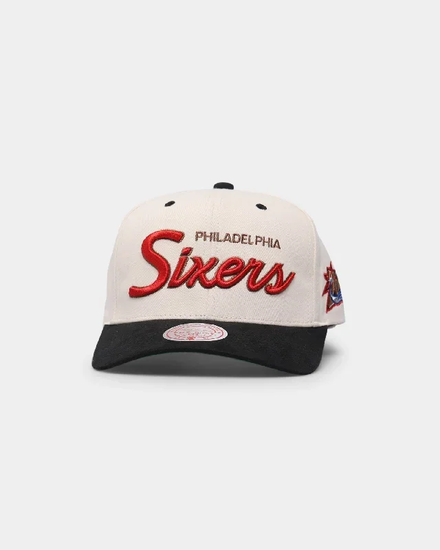 Mitchell & Ness Philadelphia Sixers Cream Team Script Pro Crown Snapback Cream