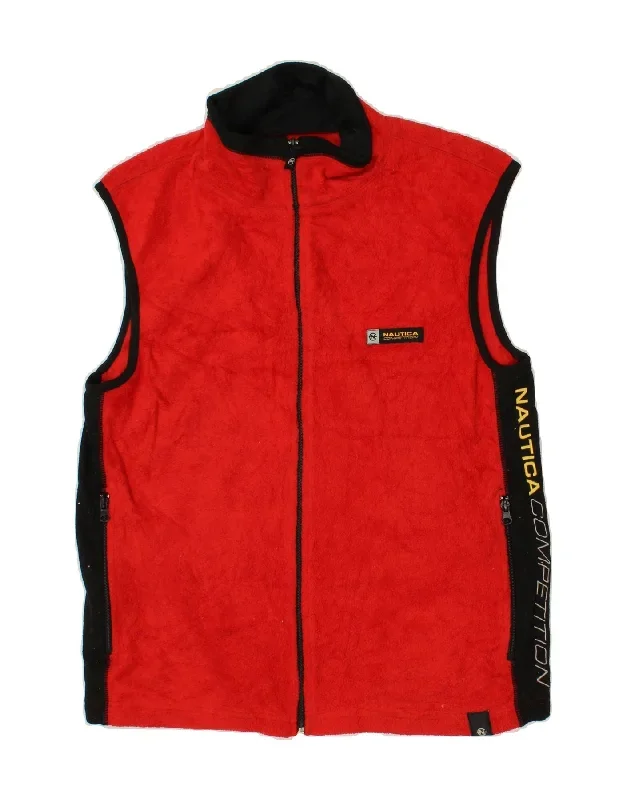 NAUTICA Mens Graphic Fleece Gilet UK 36 Small Red Colourblock Polyester