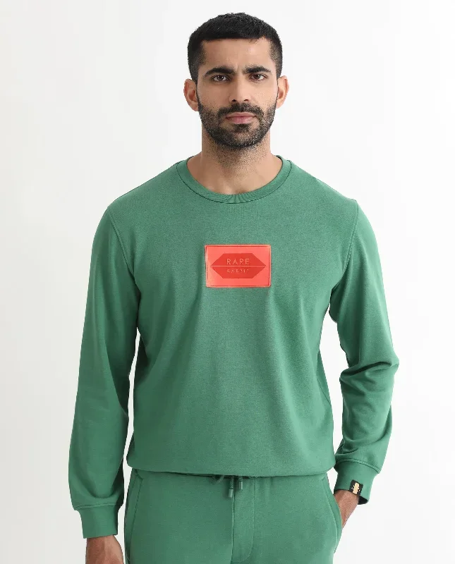 Rare Rabbit Men's Pectin Green Cotton Polyester Fabric Full Sleeves Graphic Print Sweatshirt