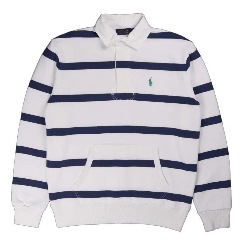 The RL Fleece Striped Rugby White/Light Navy