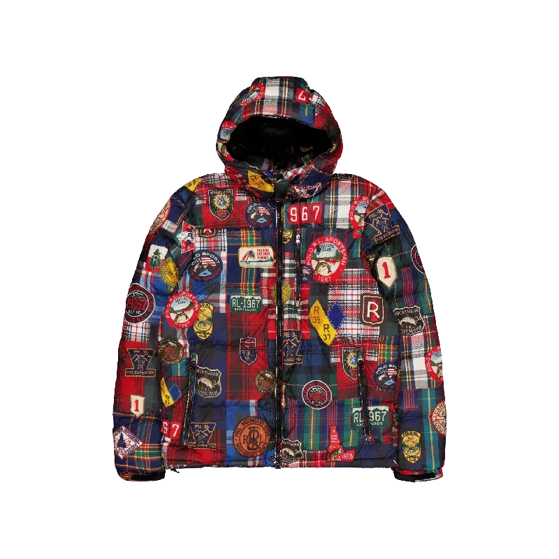 Water-Repellent Plaid-Print Down Coat Mountain Guide Patchwork